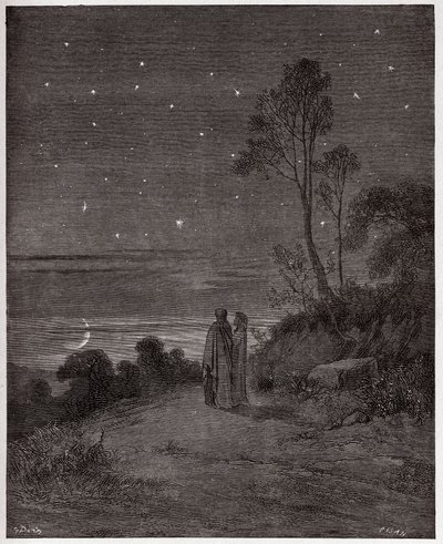 Boska Komedia (La Divina Commedia, La Divine Comedie), Inferno, Canto 2: Ciemne niebo pierwszej nocy - Dante Alighieri (1265-1321) - Ilustracja Gustave Dore (1832-1883) autorstwa Gustave Dore