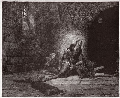 Boska Komedia (La Divina Commedia, La Divine Comedie), Inferno, Canto 33: Gaddo umiera na oczach ojca - Dante Alighieri (1265-1321) - Ilustracja Gustave Dore (1832-1883) autorstwa Gustave Dore