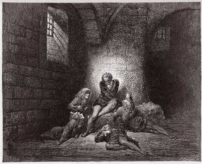 Boska Komedia (La Divina Commedia, La Divine Comedie), Inferno, Canto 33: Ugolino i jego synowie pogrążeni w śmierci i głodzie - Dante Alighieri (1265-1321) - Ilustracja Gustave Dore (1832-1883) autorstwa Gustave Dore