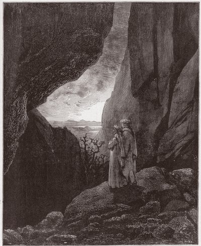 Boska Komedia (La Divina Commedia, La Divine Comedie), Inferno, Canto 34: Wergiliusz i Dante wznoszą się do wyższego świata - autorstwa Dante Alighieri (1265-1321) - Ilustracja Gustave Dore (1832-1883) autorstwa Gustave Dore