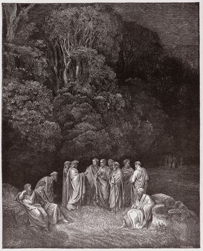 Boska Komedia (La Divina Commedia, La Divine Comedie), Inferno, Canto 4: Homer, poeci i bohaterowie w Otchłani - Dante Alighieri (1265-1321) - Ilustracja Gustave Dore (1832-1883) autorstwa Gustave Dore