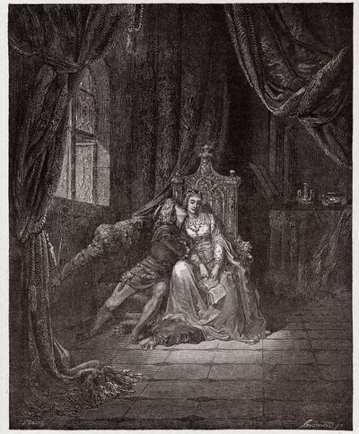 Boska Komedia (La Divina Commedia, La Divine Comedie), Inferno, Canto 5: Paolo and Francesca - autorstwa Dante Alighieri (1265-1321) - Ilustracja Gustave Dore (1832-1883) autorstwa Gustave Dore