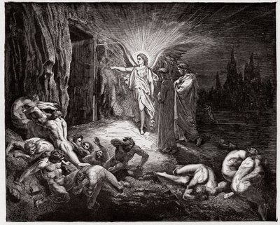 Boska Komedia (La Divina Commedia, La Divine Comedie), Inferno, Canto 9: Anioł otwiera bramy - autorstwa Dante Alighieri (1265-1321) - Ilustracja Gustave Dore (1832-1883) autorstwa Gustave Dore