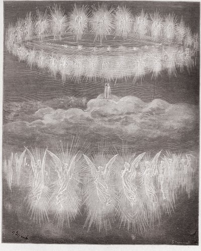 Boska Komedia (La Divina Commedia, La Divine Comedie), Paradiso, Canto 12: Pierścienie uwielbionych dusz w słońcu - Dante Alighieri (1265-1321) - Ilustracja Gustave Dore (1832-1883) autorstwa Gustave Dore