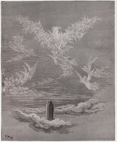 Boska Komedia (La Divina Commedia, La Divine Comedie), Paradiso, Canto 19: Błogosławione dusze tworzą orła na niebie - Dante Alighieri (1265-1321) - Ilustracja Gustave Dore (1832-1883) autorstwa Gustave Dore
