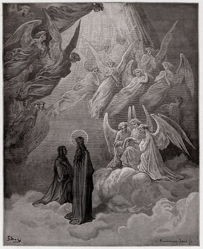 Boska Komedia (La Divina Commedia, La Divine Comedie), Paradiso, Canto 20: Świetliste dusze śpiewają – Dante Alighieri (1265-1321) – Ilustracja Gustave Dore (1832-1883) autorstwa Gustave Dore