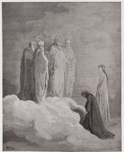 Boska Komedia (La Divina Commedia, La Divine Comedie), Paradiso, Canto 26: Św. Jan bada Dantego odnośnie miłości - autorstwa Dante Alighieri (1265-1321) - Ilustracja Gustave Dore (1832-1883) autorstwa Gustave Dore