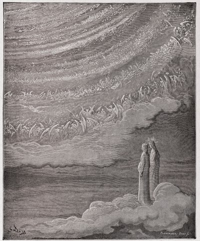 Boska Komedia (La Divina Commedia, La Divine Comedie), Paradiso, Canto 28: Błyszczący zastęp niebios - Dante Alighieri (1265-1321) - Ilustracja Gustave Dore (1832-1883) autorstwa Gustave Dore
