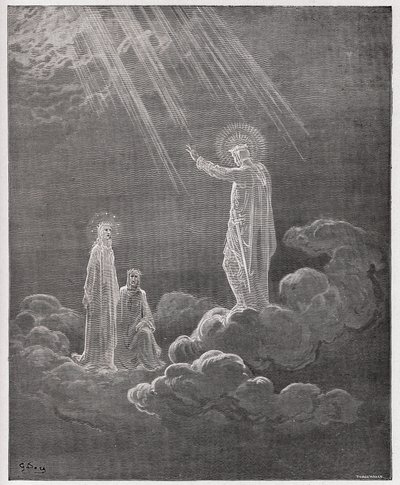 Boska Komedia (La Divina Commedia, La Divine Comedie), Paradiso, Canto 8: Charles Martel zwraca się do Dantego i Beatrice - autorstwa Dante Alighieri (1265-1321) - Ilustracja Gustave Dore (1832-1883) autorstwa Gustave Dore