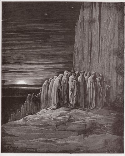 Boska Komedia (La Divina Commedia, La Divine Comedie), Purgatorio, Canto 18: Mnóstwo leniwych - Dante Alighieri (1265-1321) - Ilustracja Gustave Dore (1832-1883) autorstwa Gustave Dore