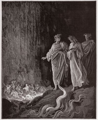 Boska Komedia (La Divina Commedia, La Divine Comedie), Purgatorio, Canto 25: Poeci w siódmym kręgu - Dante Alighieri (1265-1321) - Ilustracja Gustave Dore (1832-1883) autorstwa Gustave Dore
