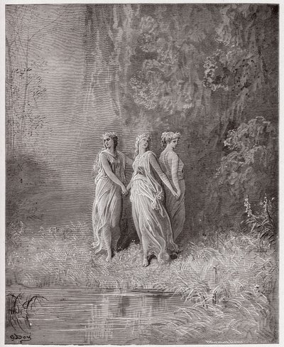 Boska komedia (La Divina Commedia, La Divine Comedie), Purgatorio, Canto 29: Dobroczynność, nadzieja i wiara – Dante Alighieri (1265-1321) – Ilustracja Gustave Dore (1832-1883) autorstwa Gustave Dore