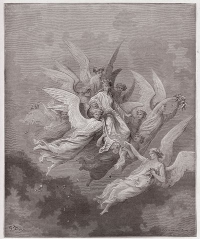 Boska Komedia (La Divina Commedia, La Divine Comedie), Purgatorio, Canto 30: Beatrice wśród aniołów - Dante Alighieri (1265-1321) - Ilustracja Gustave Dore (1832-1883) autorstwa Gustave Dore