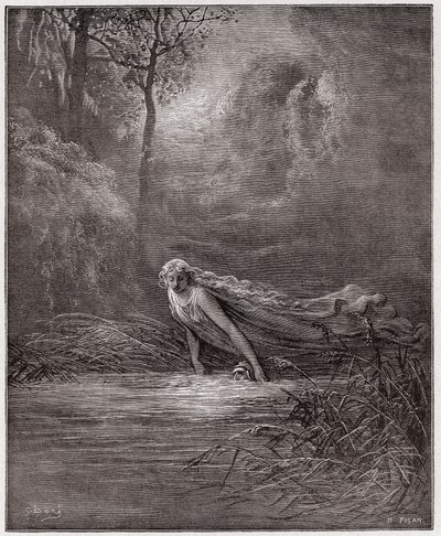 Boska Komedia (La Divina Commedia, La Divine Comedie), Purgatorio, Canto 31: Dante zanurzony w rzece Lete - autorstwa Dante Alighieri (1265-1321) - Ilustracja Gustave Dore (1832-1883) autorstwa Gustave Dore