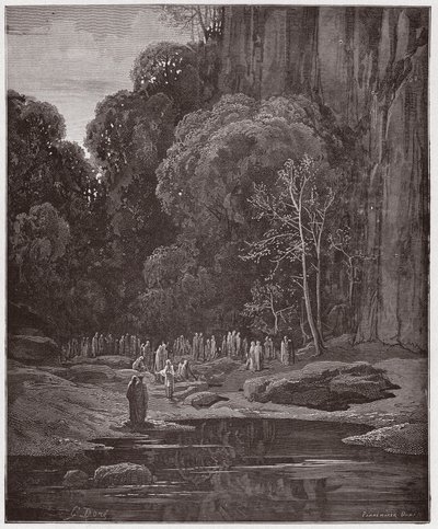 Boska Komedia (La Divina Commedia, La Divine Comedie), Purgatorio, Canto 5: Późni skruszeni śpiewający Miserere - autorstwa Dante Alighieri (1265-1321) - Ilustracja Gustave Dore (1832-1883) autorstwa Gustave Dore