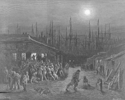 "Doki - scena nocna", Londyn, 1872 r. autorstwa Gustave Dore