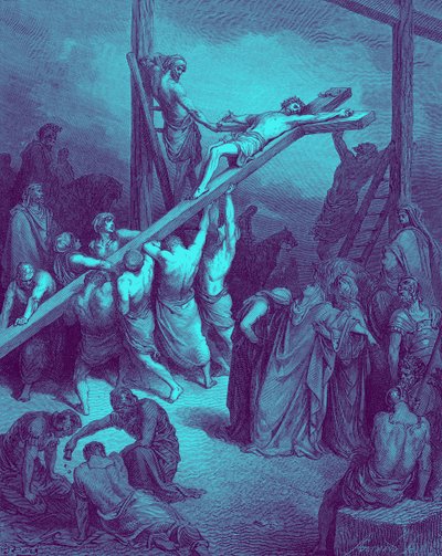 Wzniesienie krzyża - Biblia autorstwa Gustave Dore