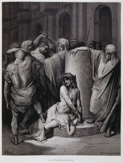 Biczowanie Chrystusa; ilustracja z Biblii Dore