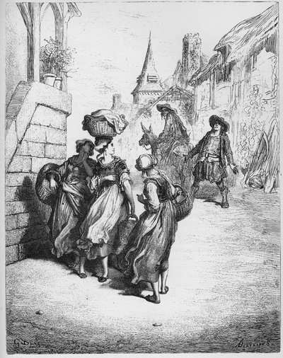 Młynarz, jego syn i osioł - z "Bajek" Jeana de La Fontaine autorstwa Gustave Dore