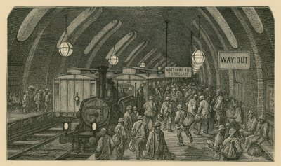 Pociąg robotniczy (grawerowanie) autorstwa Gustave Dore