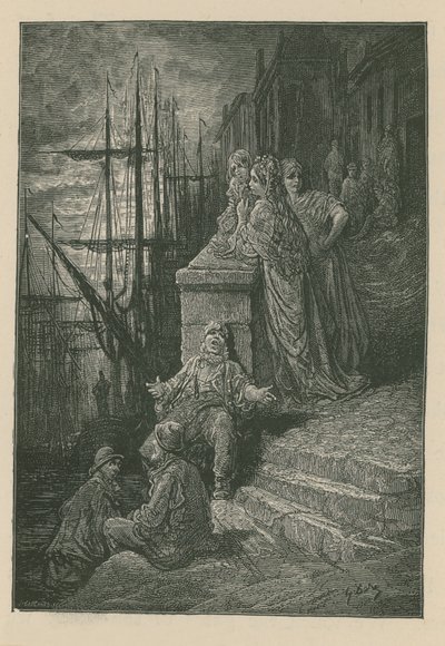 Rodzina Watermana na schodach nad Tamizą autorstwa Gustave Dore