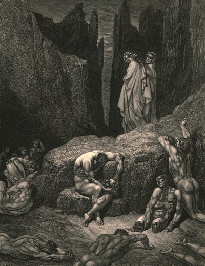 Przetoż jeszcze w dole umocowujesz wzrok pośród nędznych i nędznych cieni, ok. 1890 r. autorstwa Gustave Dore