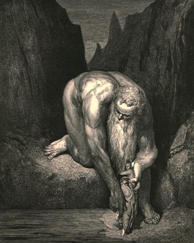 A jednak w otchłani, że Lucyfer z Judaszem nisko pogrążył się, lekko nas umieścił, ok. 1890 r. autorstwa Gustave Dore