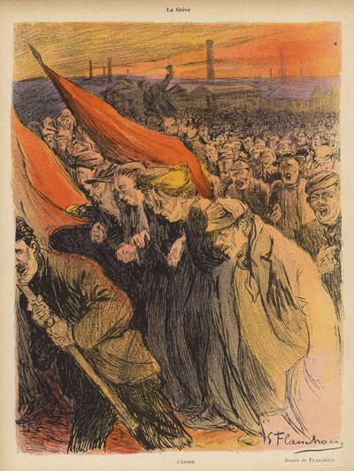 Strajk przemysłowy: Exodus, ok. 1902 (kolor lito) autorstwa Gustave Flasschoen