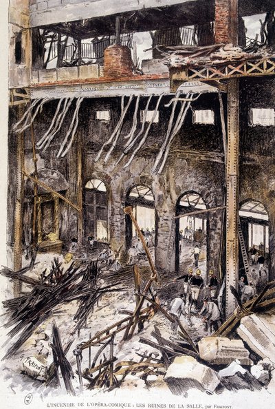 Strażacy pracujący w ruinach sali opery comique de Paris po pożarze, autorstwa Fraiponta autorstwa Gustave Fraipont