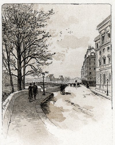 Widok na Quai des Orfevres, Ile de la Cite, Paryż Rysunek Gustave