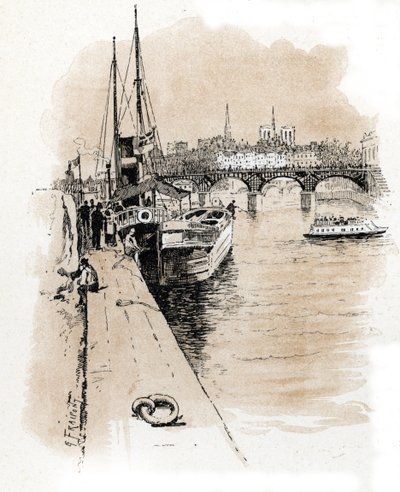 Widok firmy Seine et Thames, której łodzie łączą Paryż z Londynem Rysunek Gustave