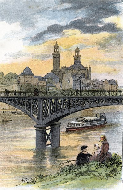 Widok na kładkę Passy (obecnie most Bir Hakeim) w Paryżu Rysunek Gustave