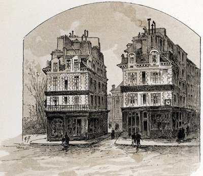 Widok starych domów Pont-Neuf w Paryżu (Stare domy na moście Pont Neuf, Paryż) Rysunek Gustave