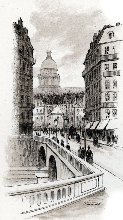 Widok na rue de Bellay i kopułę Panteonu, Paryż (Widok na rue du Bellay i kopułę Panteonu, 5. dzielnica, Paryż) Rysunek Gustave