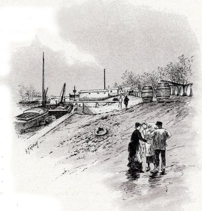 Widok na brzegi Sekwany i quai Saint-Bernard, Paryż Rysunek Gustave