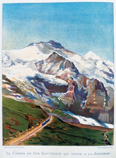 Kolej elektryczna na górę Jungfrau, Alpy Szwajcarskie, XIX wiek autorstwa Gustave Francois Lasellaz