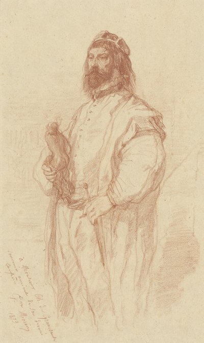 Stojący mężczyzna ze statuą autorstwa Gustave François Morin