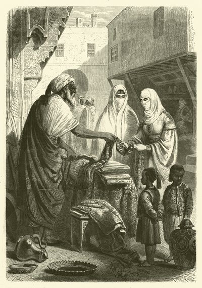 Bazar w Mogador, Maroko (grafika) autorstwa Gustave Janet