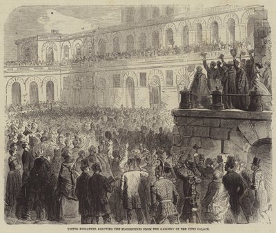 Victor Emmanuel pozdrawiający Florentczyków z Galerii Pałacu Pitti autorstwa Gustave Janet