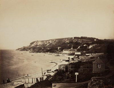 Plaża w Sainte-Adresse, z łaźniami Dumont, 185657. autorstwa Gustave Le Gray