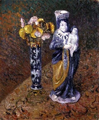 Kwiaty i statuetka autorstwa Gustave Loiseau