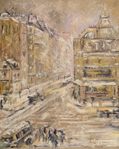 Clignancourt Street pod śniegiem, 1924 autorstwa Gustave Loiseau