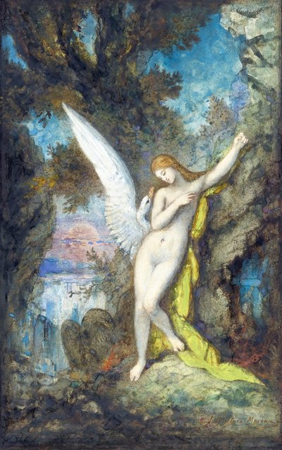 Leda i łabędź par Moreau, Gustave (1826-1898), - Akwarela, Gwasz na papierze, 34,2x22,2 - Kolekcja prywatna autorstwa Gustave Moreau