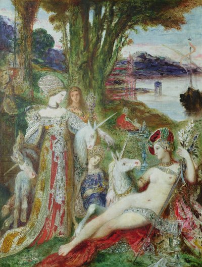 Jednorożce (olej na płótnie) autorstwa Gustave Moreau
