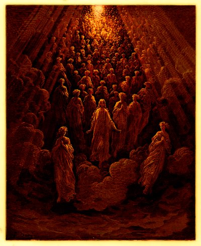 Anioły na planecie Merkury, ilustracja z Galerii Dore, opublikowana ok. 1890 r. (obraz ulepszony cyfrowo) autorstwa Gustave after Dore