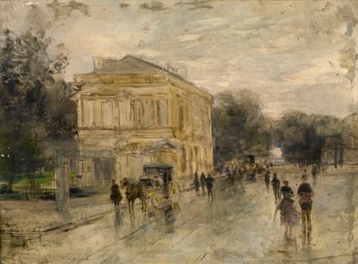 Bruksela w deszczu (olej na desce) autorstwa Gustave de Duyts