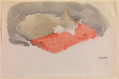 Kot śpiący na czerwonej poduszce (gwasz i ołówek na papierze) autorstwa Gwen John