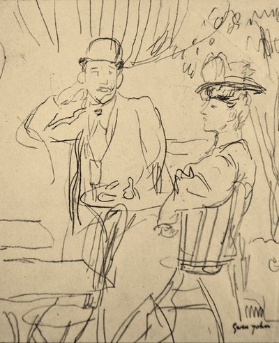Para w kawiarni (ołówek na papierze) autorstwa Gwen John