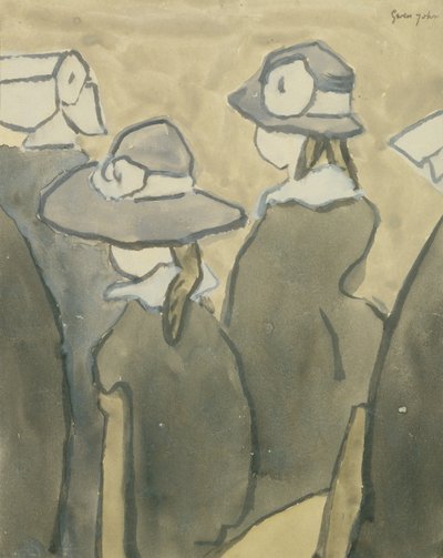 Małe dziewczynki w kościele (akwarela na papierze) autorstwa Gwen John