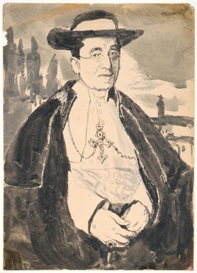 Papież Benedykt XV (gwasz z tuszem na papierze) autorstwa Gwen John